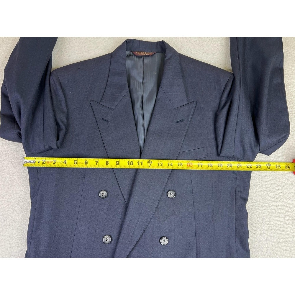 Nordstrom Suit Jacket Mens 43L Blue Stripe Wool Double Breasted USA - Picture 14 of 16